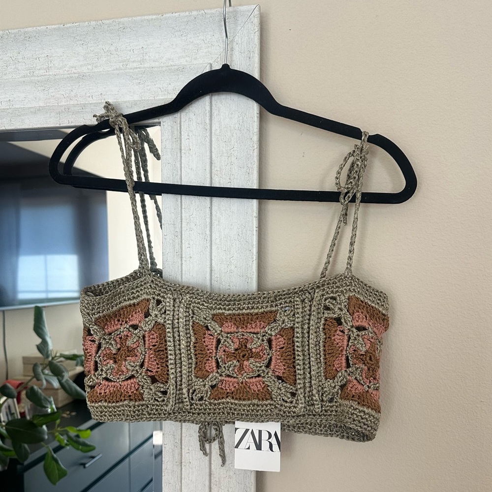 Zara Multi Color Crochet Crop Top NWT